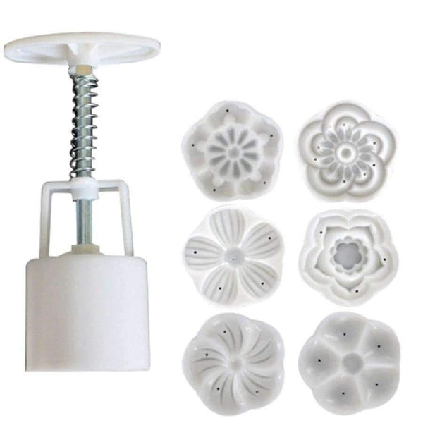 Planet Gates Kitchen Dining & Bar Creative Mooncake Mold 5 Petals Round Flower Moon Cake Mold Mould White Set Mooncake Decor Baking Hand Pressing Tools