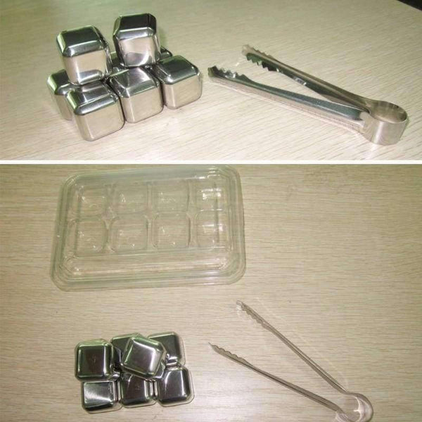 Kitchen Dining Bar 8Pcs/set Stainless Steel Reusable Ice Cubes Drink / Whiskey Stones with Tongs Hot - Planet Gates