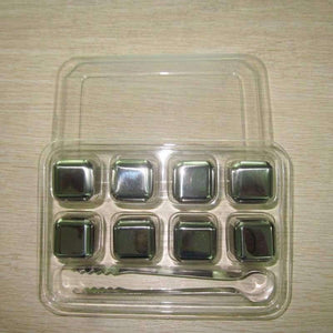 Kitchen Dining Bar 8Pcs/set Stainless Steel Reusable Ice Cubes Drink / Whiskey Stones With Tongs Hot - Kitchen Dining & Bar