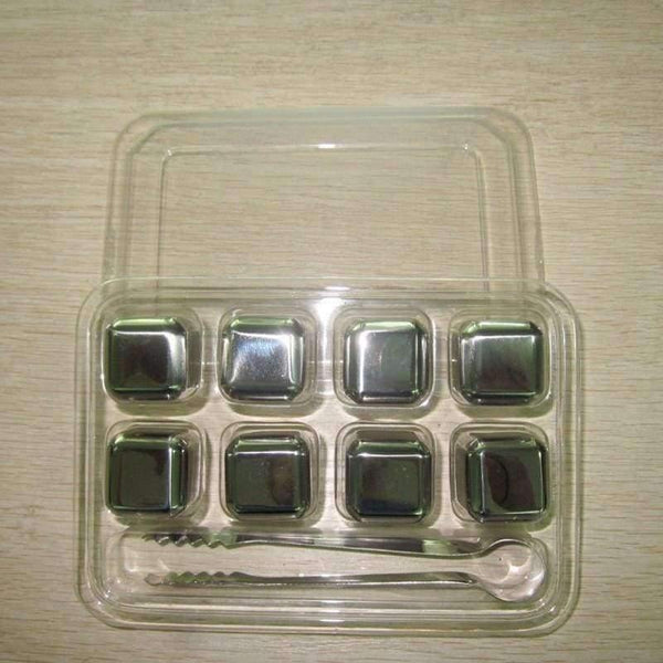 Kitchen Dining Bar 8Pcs/set Stainless Steel Reusable Ice Cubes Drink / Whiskey Stones With Tongs Hot - Kitchen Dining & Bar