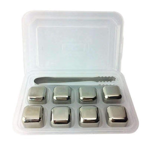 Kitchen Dining Bar 8Pcs/set Stainless Steel Reusable Ice Cubes Drink / Whiskey Stones With Tongs Hot - Kitchen Dining & Bar