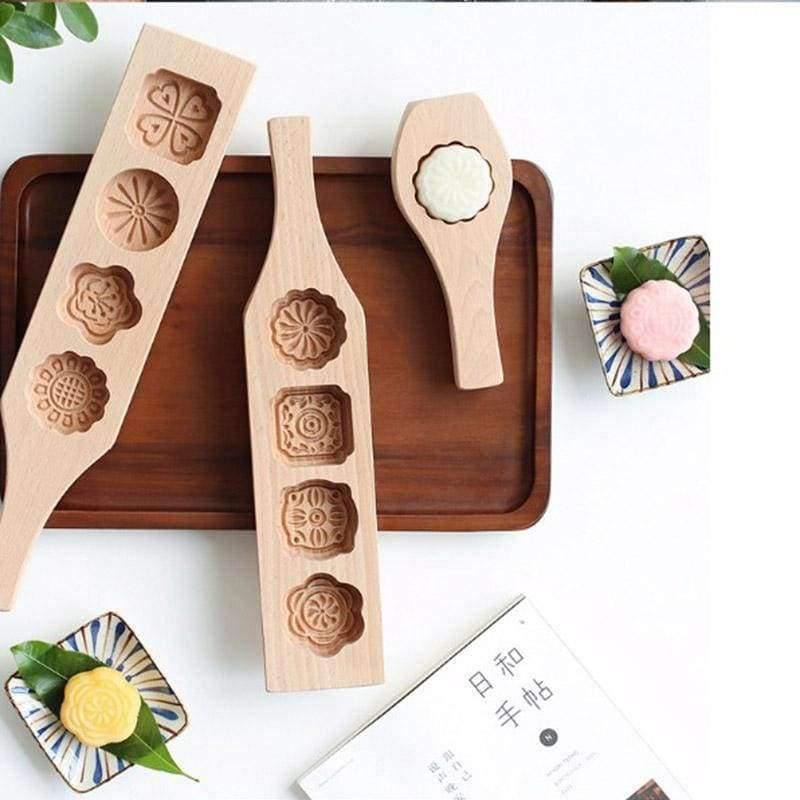 Planet Gates Kitchen Dining & Bar Wooden Moon Cake Mold 4 Flowers Fondant Mousse Cookies Mould Pastry Baking Decorating Tools Homemade Mooncake Maker