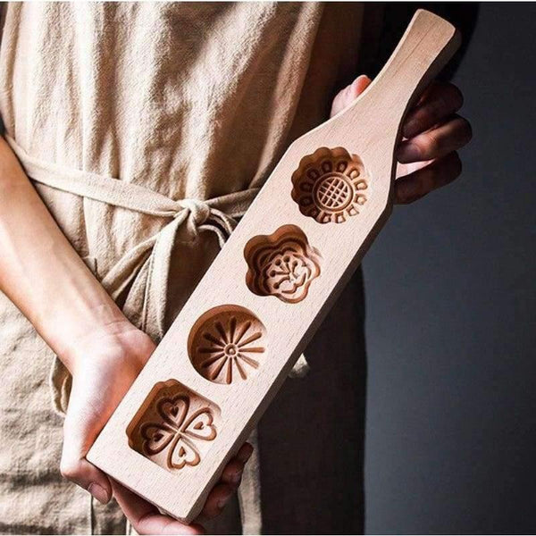 Planet Gates Kitchen Dining & Bar Wooden Moon Cake Mold 4 Flowers Fondant Mousse Cookies Mould Pastry Baking Decorating Tools Homemade Mooncake Maker