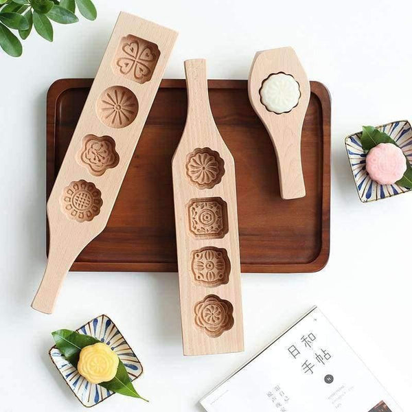 Planet Gates Kitchen Dining & Bar Wooden Moon Cake Mold 4 Flowers Fondant Mousse Cookies Mould Pastry Baking Decorating Tools Homemade Mooncake Maker