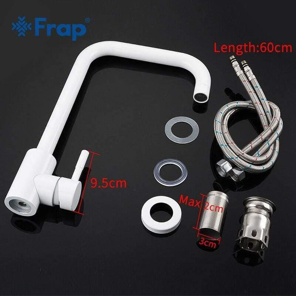 Planet Gates Kitchen Faucet 360 Rotate White Mixer Faucet for Kitchen 304 Stainless Steel Hot & Cold Deck Mounted Crane for Sink Y40083