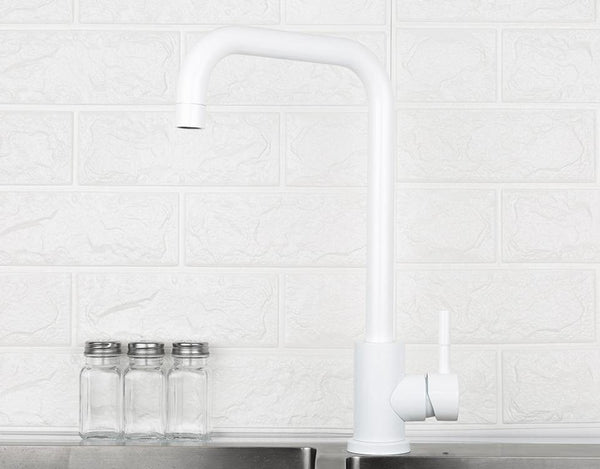 Planet Gates Kitchen Faucet 360 Rotate White Mixer Faucet for Kitchen 304 Stainless Steel Hot & Cold Deck Mounted Crane for Sink Y40083