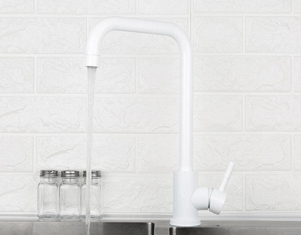 Planet Gates Kitchen Faucet 360 Rotate White Mixer Faucet for Kitchen 304 Stainless Steel Hot & Cold Deck Mounted Crane for Sink Y40083