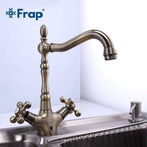 Planet Gates Kitchen Faucets Antique Brass Bathroom Sink Faucet Spout Double Cross Handle 360 Degree Swivel Bath Basin Mixer Tap F4019-4