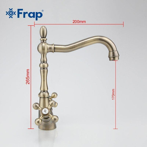 Planet Gates Kitchen Faucets Antique Brass Bathroom Sink Faucet Spout Double Cross Handle 360 Degree Swivel Bath Basin Mixer Tap F4019-4