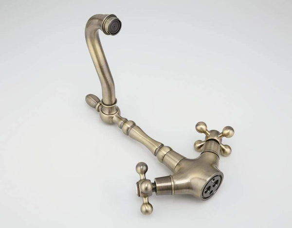 Planet Gates Kitchen Faucets Antique Brass Bathroom Sink Faucet Spout Double Cross Handle 360 Degree Swivel Bath Basin Mixer Tap F4019-4