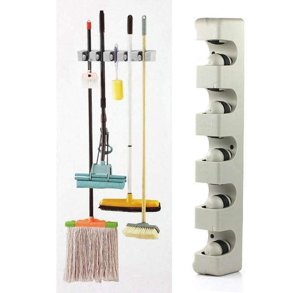 Planet Gates Kitchen Organizer 5 Position Wall Mounted Shelf Storage Holder for Mop Brush Broom Mops Hanger ABS Home Organizer