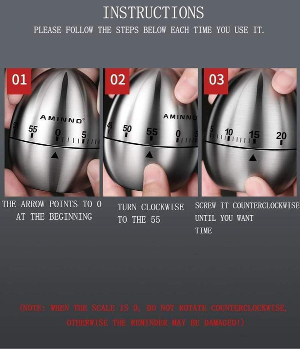Planet Gates Kitchen timer Manual Stainless Steel Egg Shaped Mechanical Rotating Alarm with 60 Minutes for Cooking