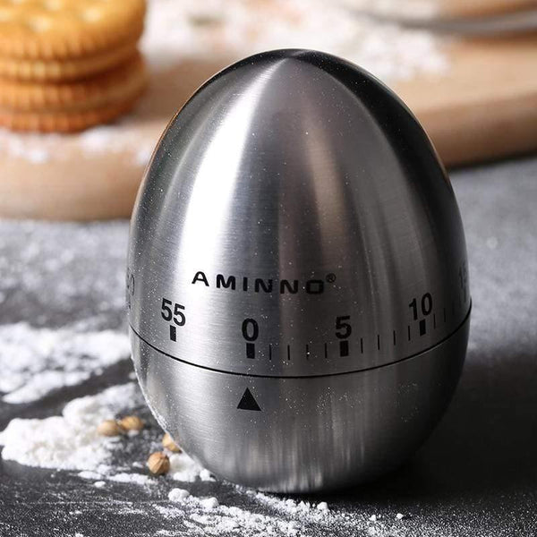 Planet Gates Kitchen timer Manual Stainless Steel Egg Shaped Mechanical Rotating Alarm with 60 Minutes for Cooking