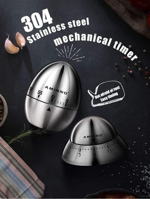 Planet Gates Kitchen timer Manual Stainless Steel Egg Shaped Mechanical Rotating Alarm with 60 Minutes for Cooking