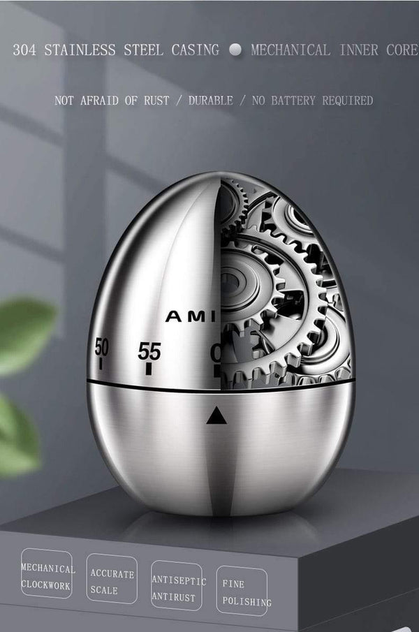 Planet Gates Kitchen timer Manual Stainless Steel Egg Shaped Mechanical Rotating Alarm with 60 Minutes for Cooking