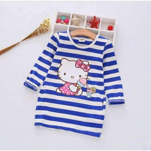 Planet Gates Kitty Bule / 2T Girls Dress Cartoon Kids Dresses For Girl Clothes 2-8Y Baby children clothing Vestidos Costume Roupas Infantis Menina