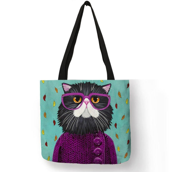 Planet Gates Kitty Cat Tote Bag For Women Lady Folding Reusable Linen Shopping Bag With Print Travel School Bags Handbag