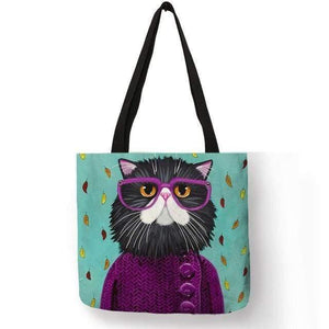 Planet Gates Kitty Cat Tote Bag For Women Lady Folding Reusable Linen Shopping Bag With Print Travel School Bags Handbag