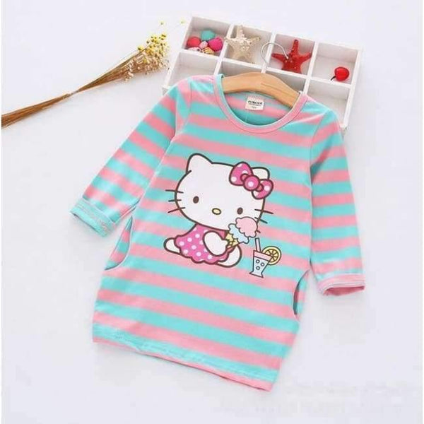 Planet Gates Kitty Green / 2T Girls Dress Cartoon Kids Dresses For Girl Clothes 2-8Y Baby children clothing Vestidos Costume Roupas Infantis Menina
