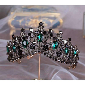 Planet Gates KMVEXO European Green Crystal Tiaras Vintage Black Rhinestone Pageant Crown Baroque Bridal Wedding Hair Jewelry Accessories Gift