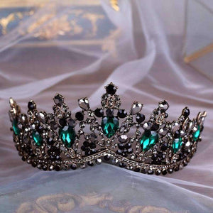 Planet Gates KMVEXO European Green Crystal Tiaras Vintage Black Rhinestone Pageant Crown Baroque Bridal Wedding Hair Jewelry Accessories Gift