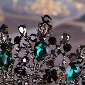 Planet Gates KMVEXO European Green Crystal Tiaras Vintage Black Rhinestone Pageant Crown Baroque Bridal Wedding Hair Jewelry Accessories Gift