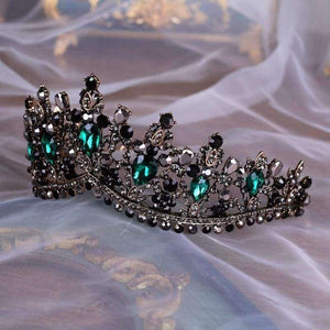 Planet Gates KMVEXO European Green Crystal Tiaras Vintage Black Rhinestone Pageant Crown Baroque Bridal Wedding Hair Jewelry Accessories Gift