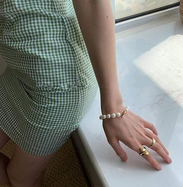 Planet Gates Korean New Round Buckle Heart-shaped Natural Pearl Gold Plating Bracelets for Women Girls Party Jewelry Gifts