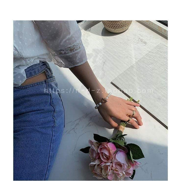 Planet Gates Korean New Round Buckle Heart-shaped Natural Pearl Gold Plating Bracelets for Women Girls Party Jewelry Gifts