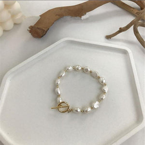 Planet Gates Korean New Round Buckle Heart-shaped Natural Pearl Gold Plating Bracelets for Women Girls Party Jewelry Gifts