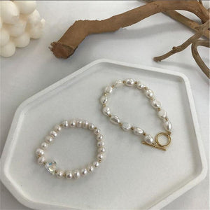 Planet Gates Korean New Round Buckle Heart-shaped Natural Pearl Gold Plating Bracelets for Women Girls Party Jewelry Gifts