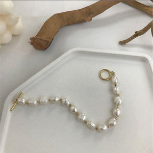 Planet Gates Korean New Round Buckle Heart-shaped Natural Pearl Gold Plating Bracelets for Women Girls Party Jewelry Gifts