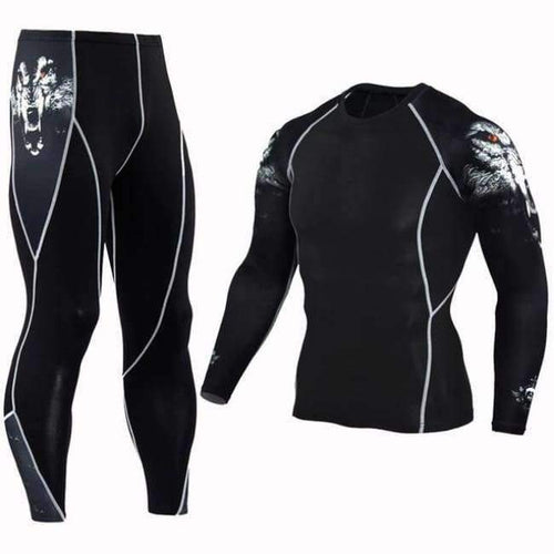 Planet Gates KT-TZ-02 / Asian size--S Long T Shirt+Pants Men's Morning Run Jogging Workout Compression Clothing Extreme Sports Gym Men's Tights MMA BJJ Tops