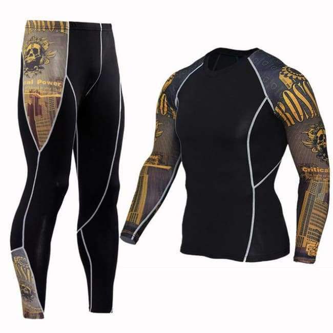 Planet Gates TC-122 / Asian size--S Long T Shirt+Pants Men's Morning Run Jogging Workout Compression Clothing Extreme Sports Gym Men's Tights MMA BJJ Tops