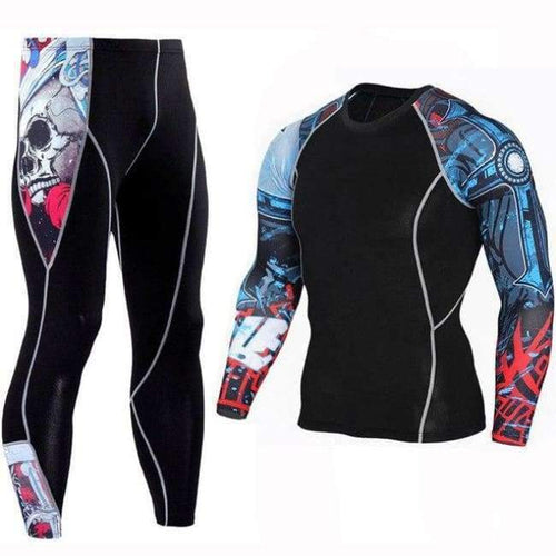 Planet Gates KT-TZ-08 / Asian size--S Long T Shirt+Pants Men's Morning Run Jogging Workout Compression Clothing Extreme Sports Gym Men's Tights MMA BJJ Tops
