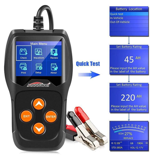 Planet Gates KW600 12V Car Battery Tester 100 to 2000CCA 12 Volt Battery tools for the car Quick Cranking Charging Diagnostic