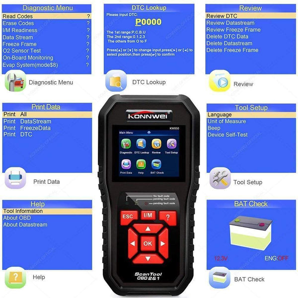 Planet Gates KW850 OBD2 Auto Diagnostic Scanner Universal OBD Car Diagnostic Tool ODB2 Check Engine Automotive Car Code Reader Black