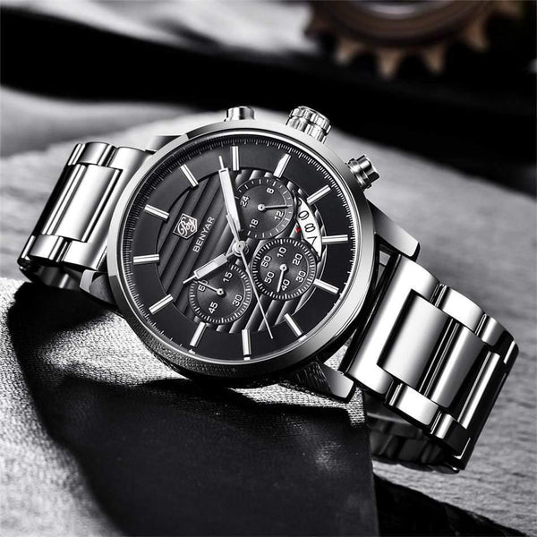 Planet Gates L Black Gold Black Men Watches Top Brand Luxury Business Waterproof Sport Chronograph Quartz Brown Gold Male Clock Relogio Masculino 2019
