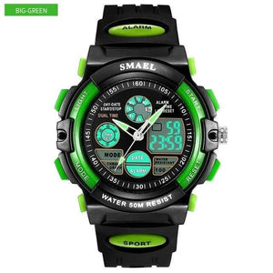 Planet Gates L Black Green Children LED Display Digital Watch 50M Waterproof Kids Sports Watches Multifunction Quartz Boys/Girls Students Wristwatch