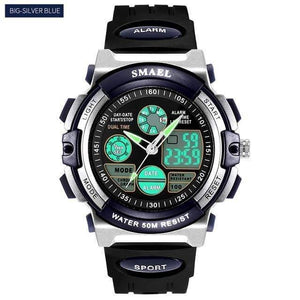 Planet Gates L Black Silver Blue Children LED Display Digital Watch 50M Waterproof Kids Sports Watches Multifunction Quartz Boys/Girls Students Wristwatch