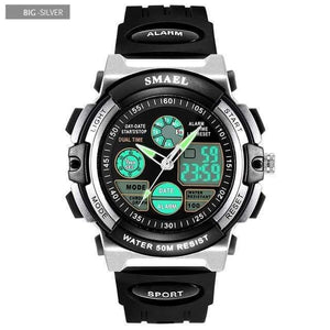 Planet Gates L Black Silver Children LED Display Digital Watch 50M Waterproof Kids Sports Watches Multifunction Quartz Boys/Girls Students Wristwatch