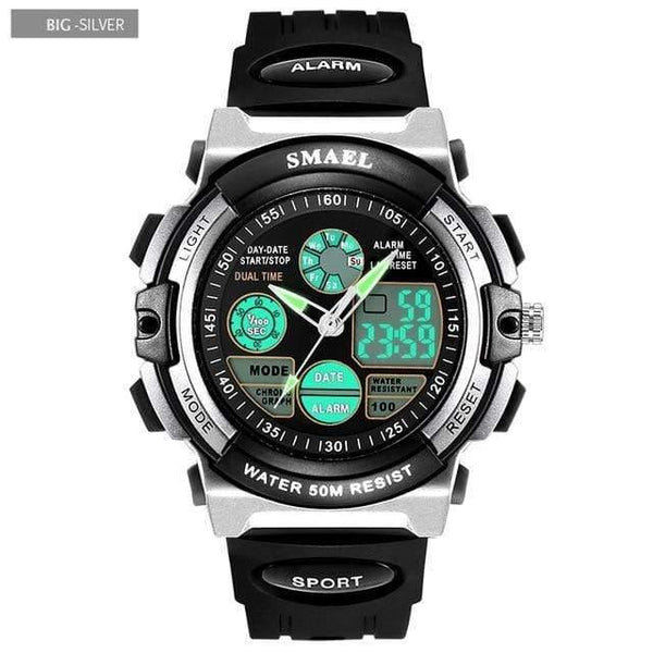 Planet Gates L Black Silver Children LED Display Digital Watch 50M Waterproof Kids Sports Watches Multifunction Quartz Boys/Girls Students Wristwatch