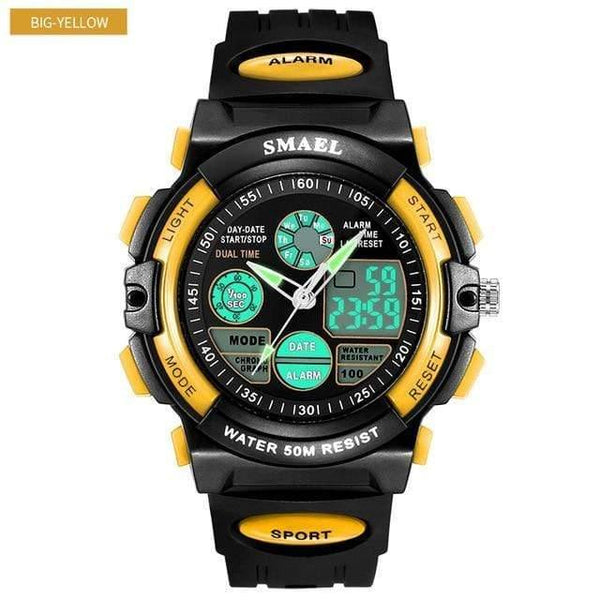 Planet Gates L Black Yellow Children LED Display Digital Watch 50M Waterproof Kids Sports Watches Multifunction Quartz Boys/Girls Students Wristwatch