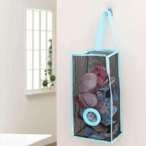 Planet Gates L / Blue Hanging Mesh Garbage Bag Organizer Dispenser Reusable Grocery Bags Holder Kitchen Wall Mount Net Trash Bag Storage