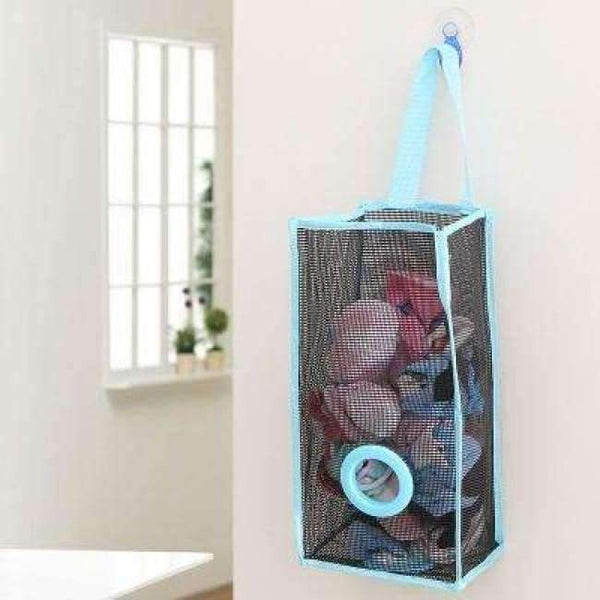 Planet Gates L / Blue Hanging Mesh Garbage Bag Organizer Dispenser Reusable Grocery Bags Holder Kitchen Wall Mount Net Trash Bag Storage