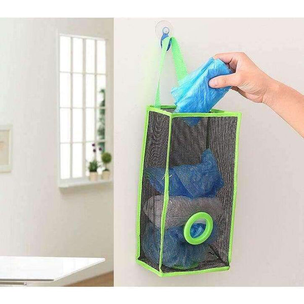 Planet Gates L / Blue Hanging Mesh Garbage Bag Organizer Dispenser Reusable Grocery Bags Holder Kitchen Wall Mount Net Trash Bag Storage