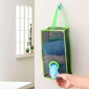 Planet Gates L / Blue Hanging Mesh Garbage Bag Organizer Dispenser Reusable Grocery Bags Holder Kitchen Wall Mount Net Trash Bag Storage