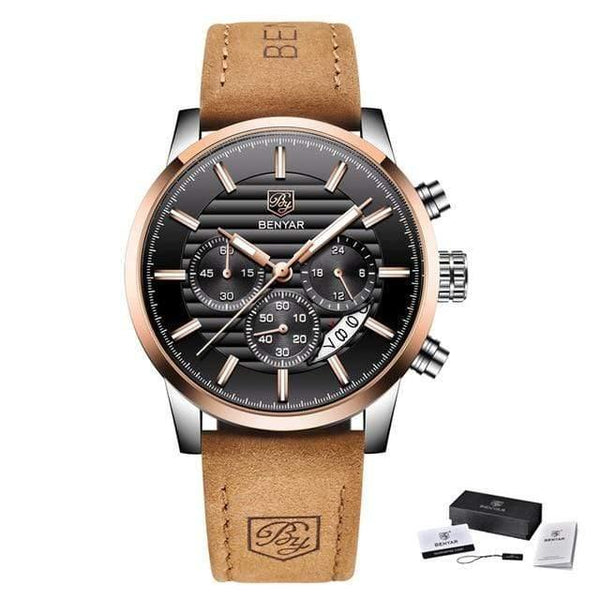 Planet Gates L Brown Gold Black Men Watches Top Brand Luxury Business Waterproof Sport Chronograph Quartz Brown Gold Male Clock Relogio Masculino 2019