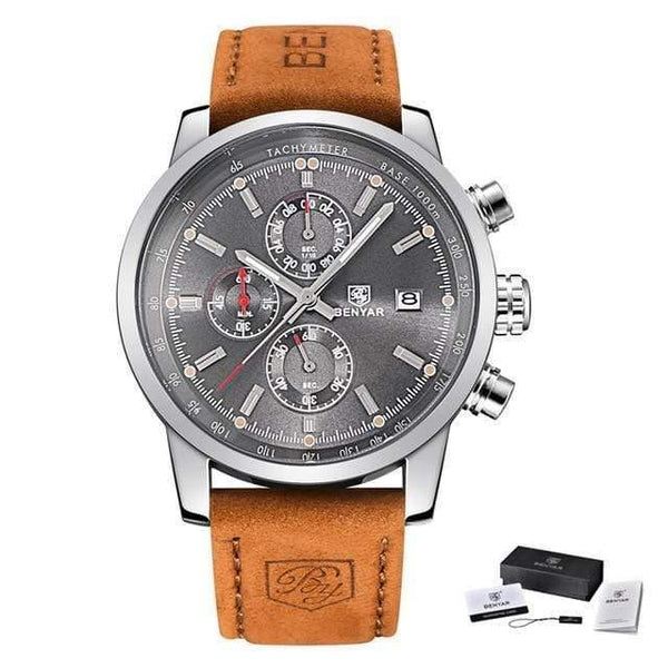 Planet Gates L Brown silver gray Chronograph Sport Mens Watches Top Brand Luxury Quartz Watch Reloj Hombre saat Clock Male hour relogio Masculino