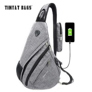 Planet Gates L-GrayUSB / China Men Bag Men Shoulder Sling Bag pack USB Waterproof Messenger Crossbody Bag Black Travel women chest bag for ipad T509